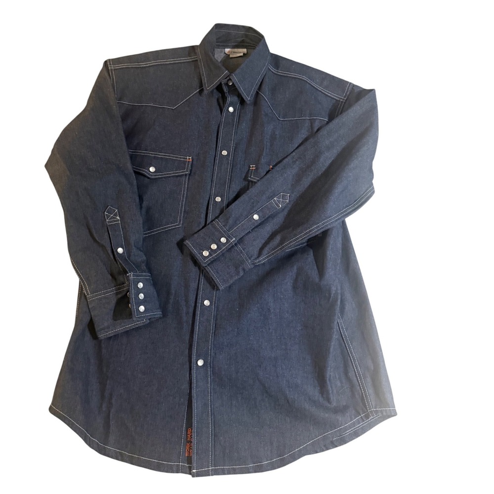 Rasco FR Mens Flame Resistant Denim Western Snap Work Shirt CAT 2 FR1022DN L